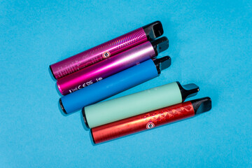 Set of colorful disposable electronic cigarettes