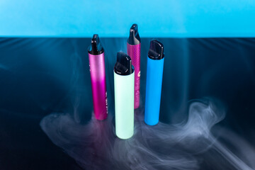 Set of colorful disposable electronic cigarettes