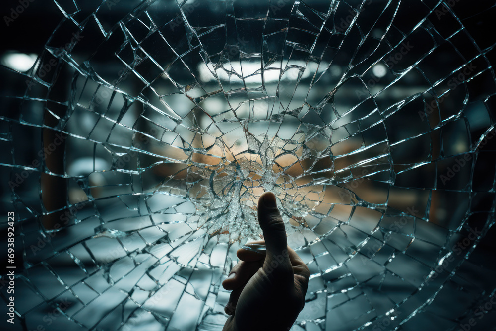 Poster a person holding a cracked and shattered mirror, symbolizing the challenges of self-reflection and p