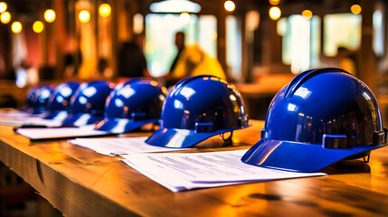 Industrial Safety Gear on Construction Table
