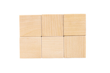 Obraz premium Six wooden cubes stacked in the form of a wall. Transparent background