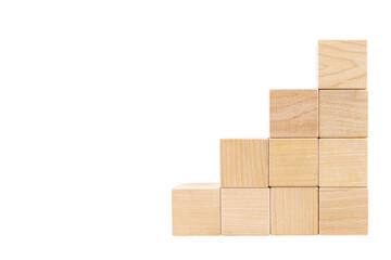 Pyramid steps, ladder made of wooden cubes, with space for text. Transparent background. PNG. copy...