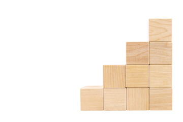 Pyramid steps, ladder made of wooden cubes, with space for text. Transparent background. PNG. copy space.