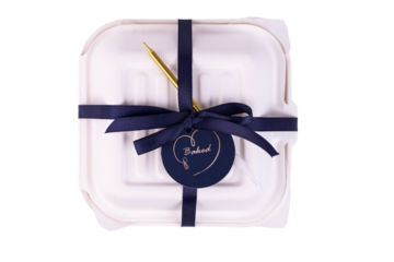 Bento cake, bento box with blue ribbons on the packaging. Happy birthday. Transparent background. PNG