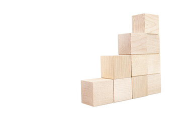 Obraz premium Pyramid steps, ladder made of wooden cubes, with space for text. Transparent background. PNG..copy space.