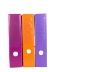 A set of three office folders in different colors. Transparent background. PNG. copy space.