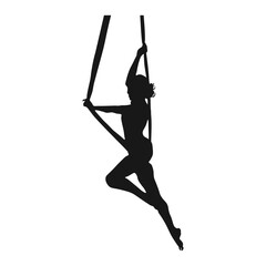 The girls silhouette is engaged in aerial acrobatics. Set of stock vector illustrations for your business, scrapbook, magazine. - obrazy, fototapety, plakaty