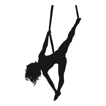 recommend clip art: The girls silhouette is engaged in aerial acrobatics. Set of stock vector illustrations for your business, scrapbook, magazine.