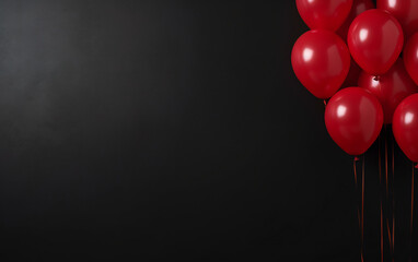 Red balloons on a dark background with copy space