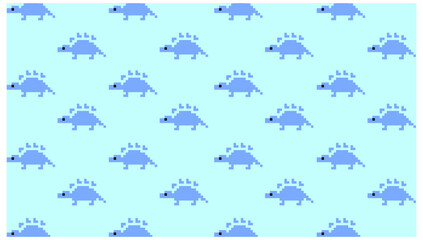 pixel stegosaurus pattern dinosaur sketch repeat pattern with chaotic arrangement. Perfect for textile, gift wrap and wallpaper. © Xharites