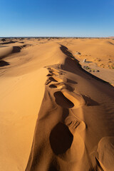 Footprints in the desert of Merzouga, Morocco