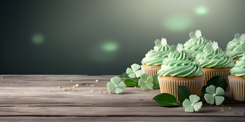 plant on the table, Delicious decorated cupcakes on light table st patrick's day celebration ,Delicious decorated cupcakes on light table st patrick's day celebration  generative ai

 - obrazy, fototapety, plakaty
