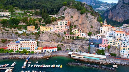 Amalfi - Italy - Aerial view of the coastal town on the Amalfi Coast