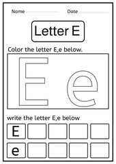 coloring letter E worksheets - writing letter E worksheets