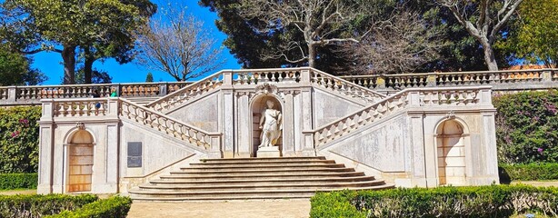 garden with decorative sculpture
