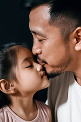 father giving a kiss to his little daughter
