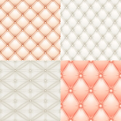 Leather upholstery seamless classic background patterns. Vintage royal texture of creamy and pink padded fabric with buttons for antique furniture decoration