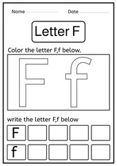 coloring letter F worksheets - writing letter F worksheets
