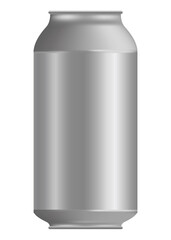 Metallic tin can for food. Front view.  realistic mockup of blank cylinder, aluminum container, round steel pack isolated on white background
