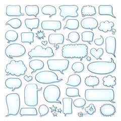 set of speech bubbles on white background. doodle or cartoon, sketch drawing call-outs set, communication design elements