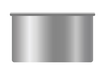 Metallic tin can for food. Front view.  realistic mockup of blank cylinder, aluminum container, round steel pack isolated on white background