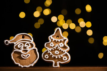 Tasty sweet Christmas cookies on a background. - 693900490