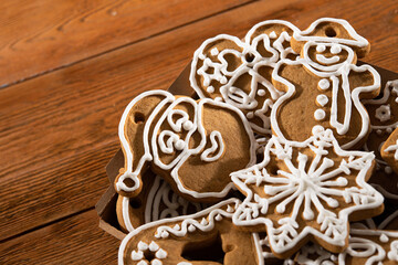 Tasty sweet Christmas cookies on a background. - 693900612