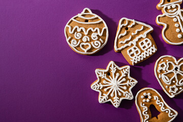 Tasty sweet Christmas cookies on a background. - 693900651