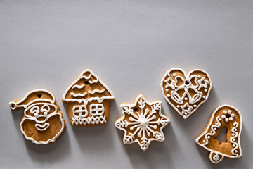 Tasty sweet Christmas cookies on a background. - 693900669