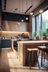 Cozy kitchen interior in modern house.