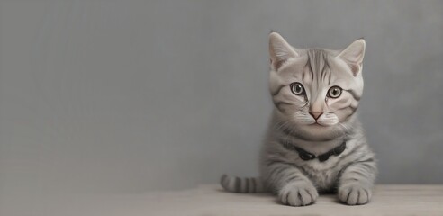 European Shorthair Cat On  gry Background, Generative AI
