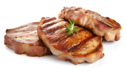 Gegrillte Schweinenackensteaks isoliert auf wei&szlig;em Hintergrund, 