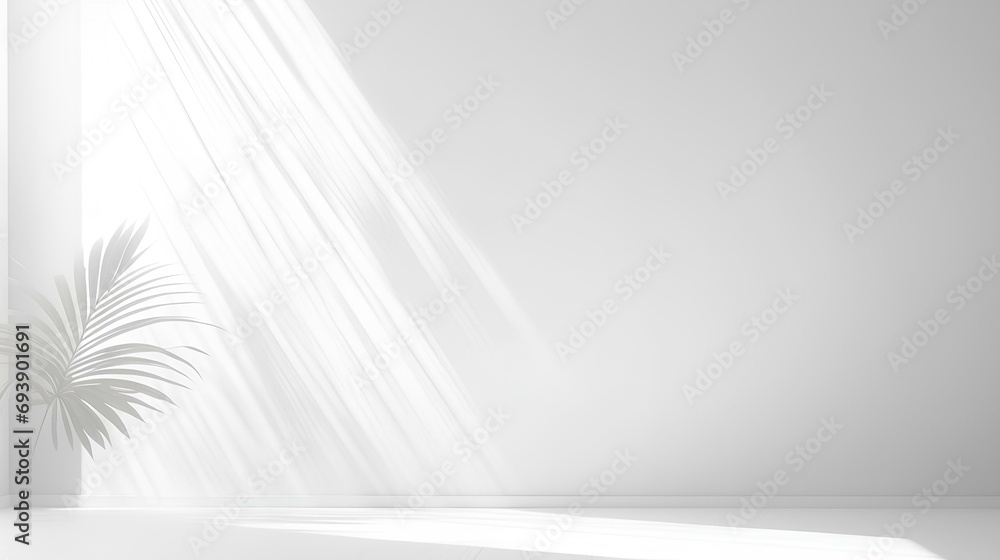 Poster minimal abstract white background for product presentation. shadow and light from windows on a white