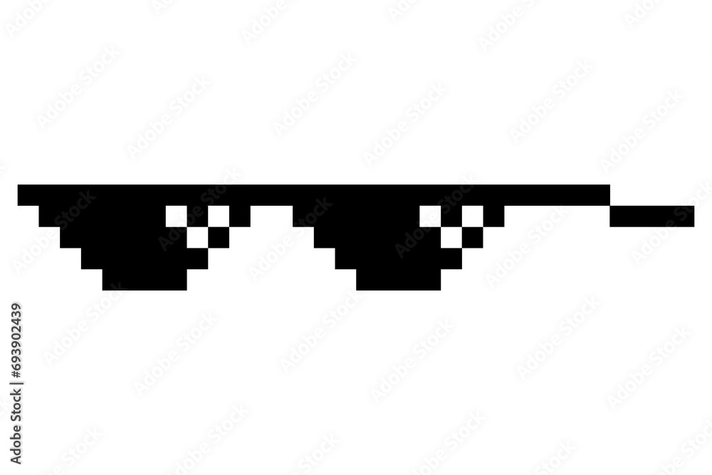 Poster pixel glasses meme. like a boss meme. pixelation, accessory optical fashion. 8 bit funky logo icon. 