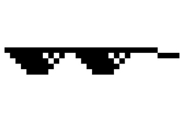 Pixel glasses meme. Like a boss meme. Pixelation, accessory optical fashion. 8 bit funky logo icon.  cartoon eyeglass frame for sunglasses
