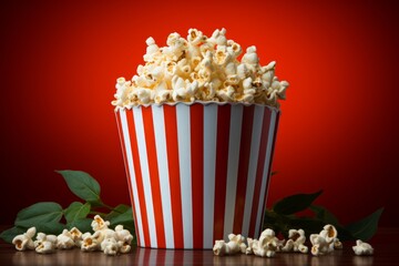 a red and white striped popcorn box