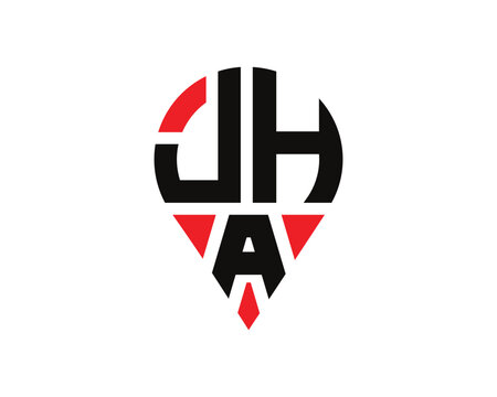 JHA letter location shape logo design.