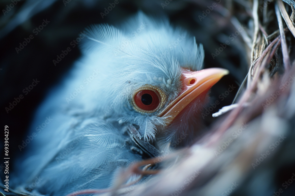 Aufkleber An intimate macro view of a newborn bird hatchling, capturing the fragility and promise of new life.