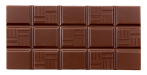Milk chocolate bar on a white background, top view. Chocolate isolate