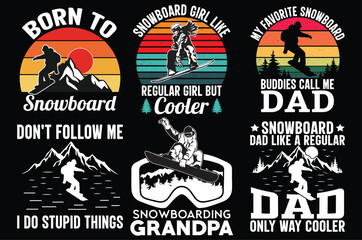 Fototapeta premium Snowboarding and Snowmobiling vector bundle T-shirt