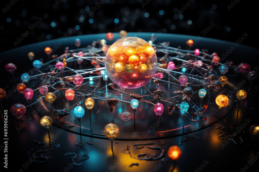 Poster a computer simulation of nuclear reactions, showcasing the sophisticated modeling and simulations us