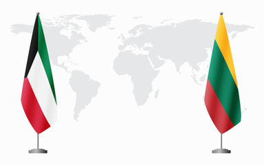 Kuwait and Lithuania flags for official meeting