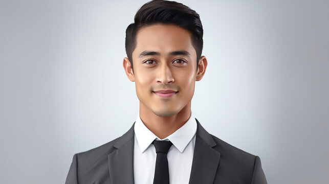 Portrait of a handsome young Asian Indian company office worker business man smiling and looking straight, commercial template 