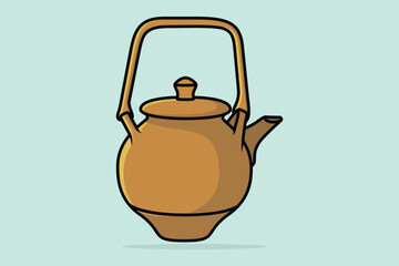 Beautiful Tea Kettle vector illustration. Kitchen interior object icon concept. Breakfast Teapot with closed lid icon design on blue background.