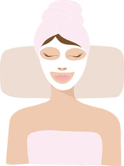 Beautiful woman wearing facial mask sleeping in spa treatment salon on png background. Facial spa design concept background