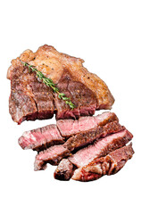 Roasted bbq Chuck Roll beef steaks with herbs.  Transparent background. Isolated.