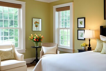 A welcoming guest room with fresh flowers
