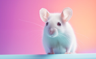 Creative animal concept, macro shot of mouse over pastel bright background.