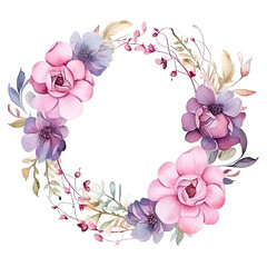 Beautiful romantic watercolor style floral round frame or wreath for your greeting card or invitation