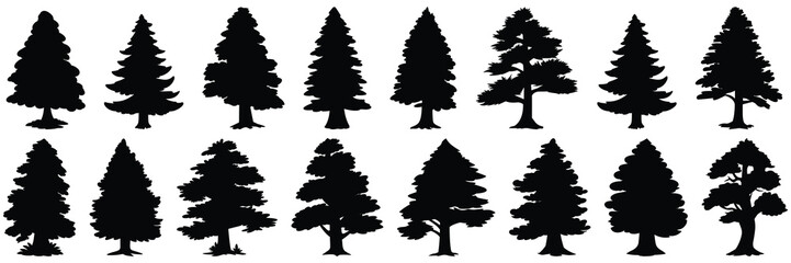 Obraz premium Tree silhouettes set, large pack of vector silhouette design, isolated white background